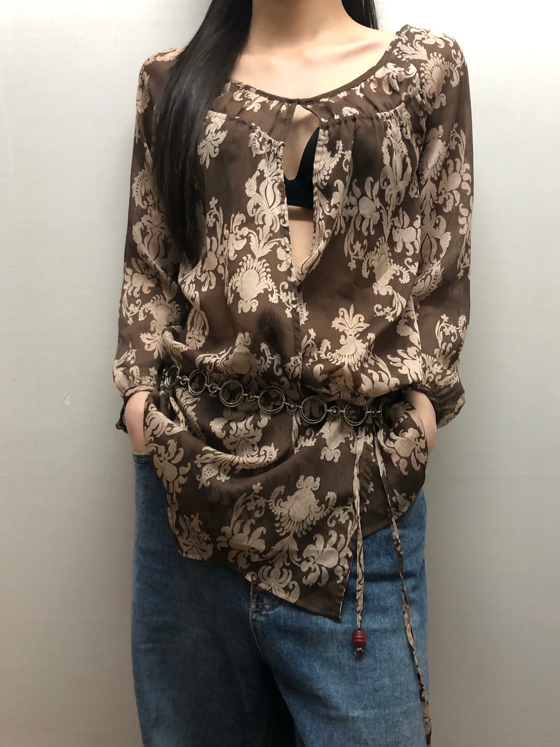 빈티지 브라운 히피 블라우스 상품이미지5