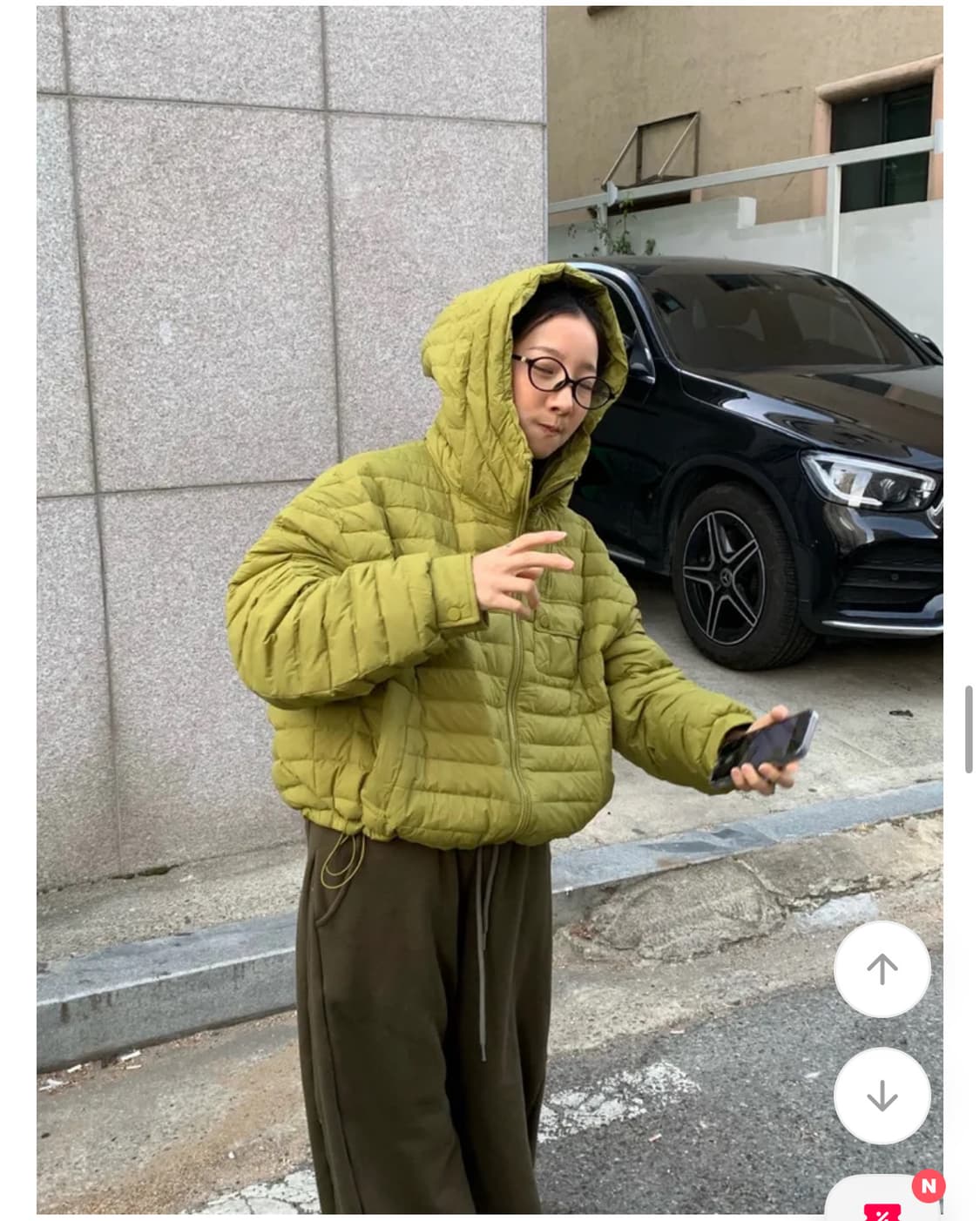 크롭 그린 경량패딩  상품이미지1