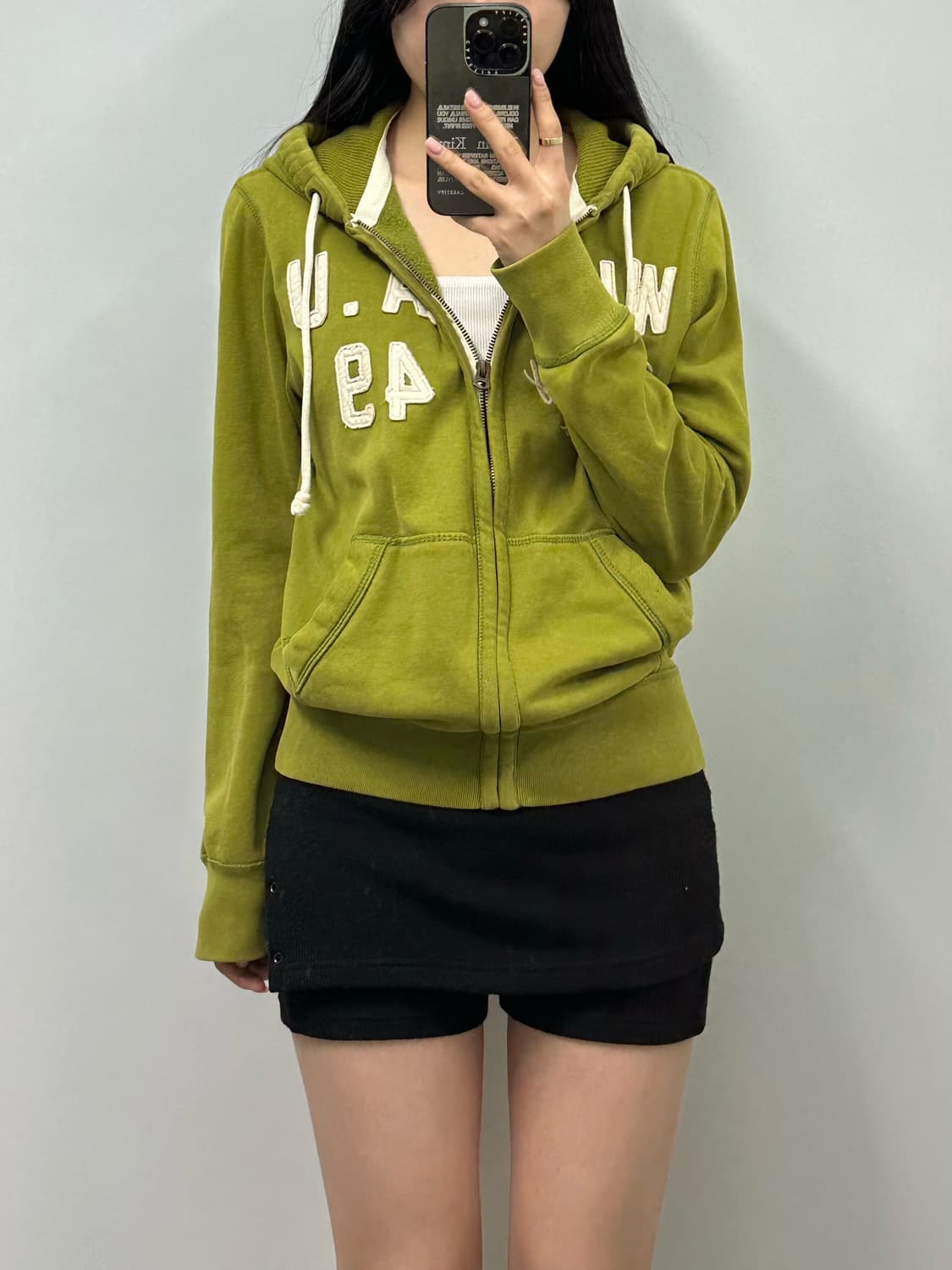 후아유 y2k 와투케 그린 후드집업 상품이미지1