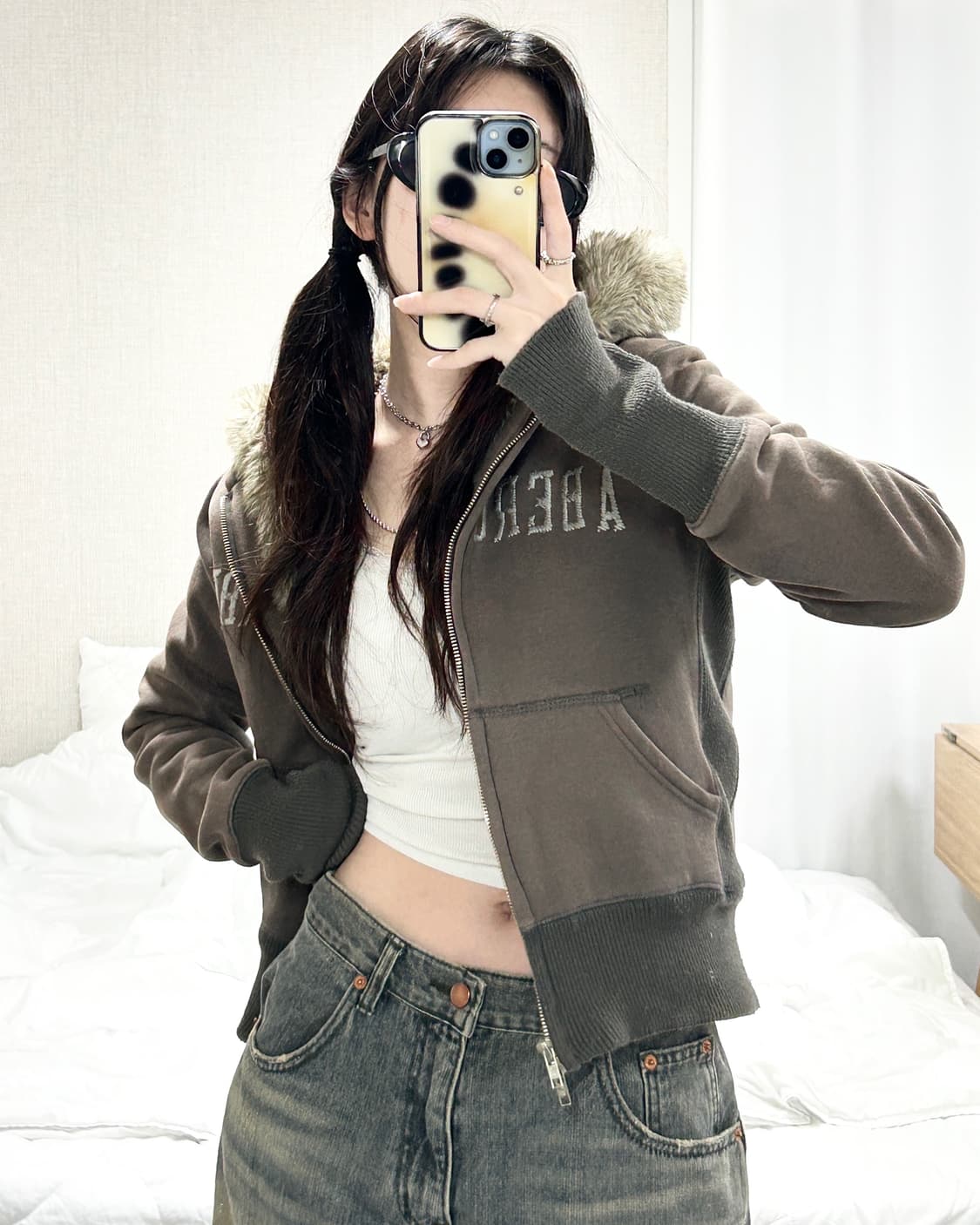 아베크롬비 카키그레이 투웨이 울프죠 후드집업 상품이미지3