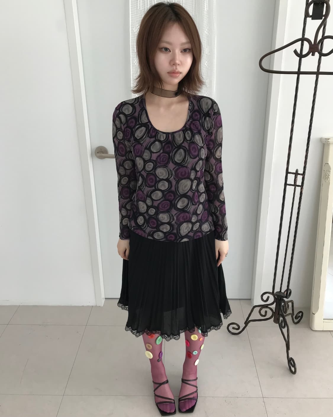 퍼플 도트 패턴 탑 상품이미지2