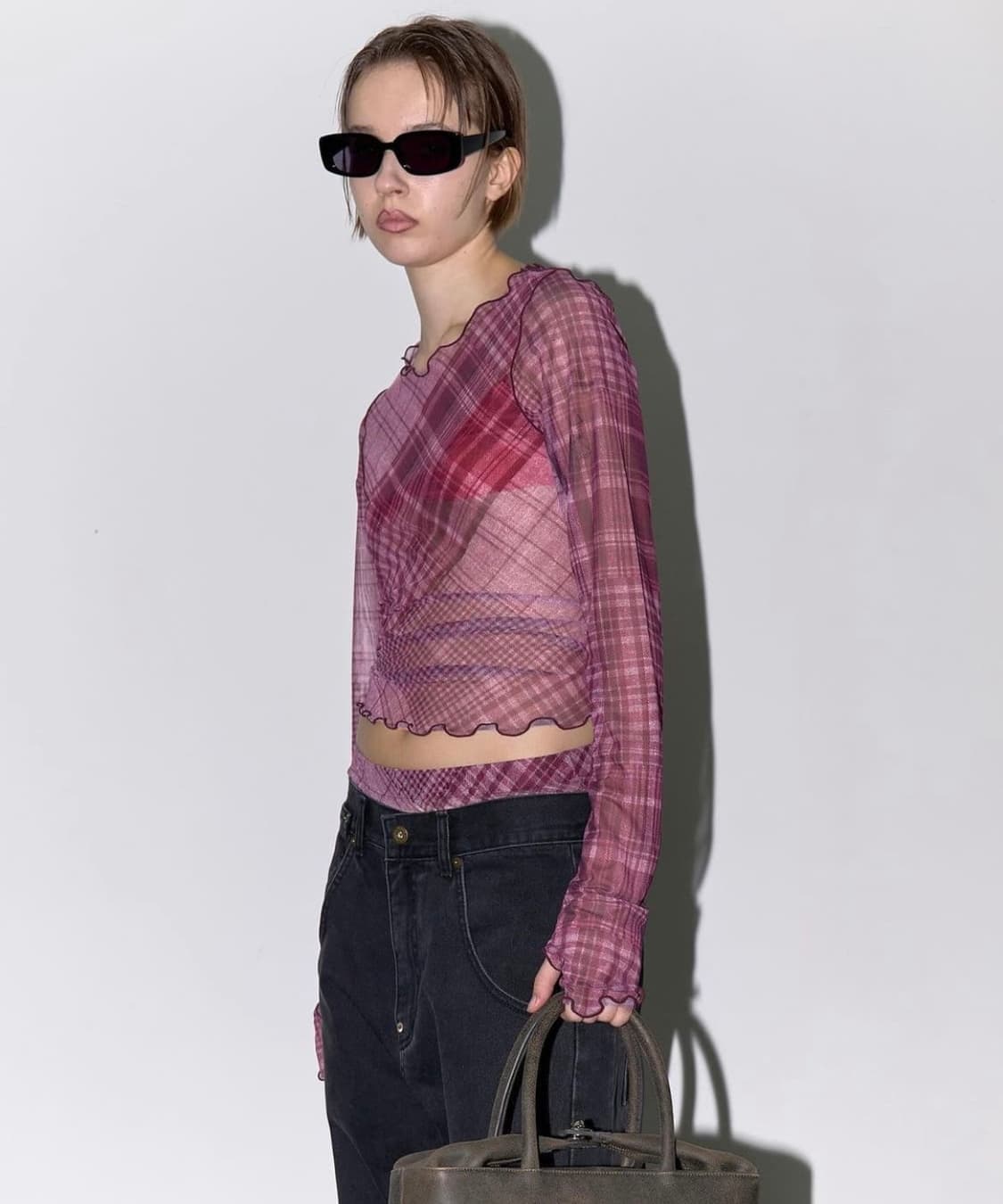 Gyeong 체크 메쉬 탑 상품이미지1