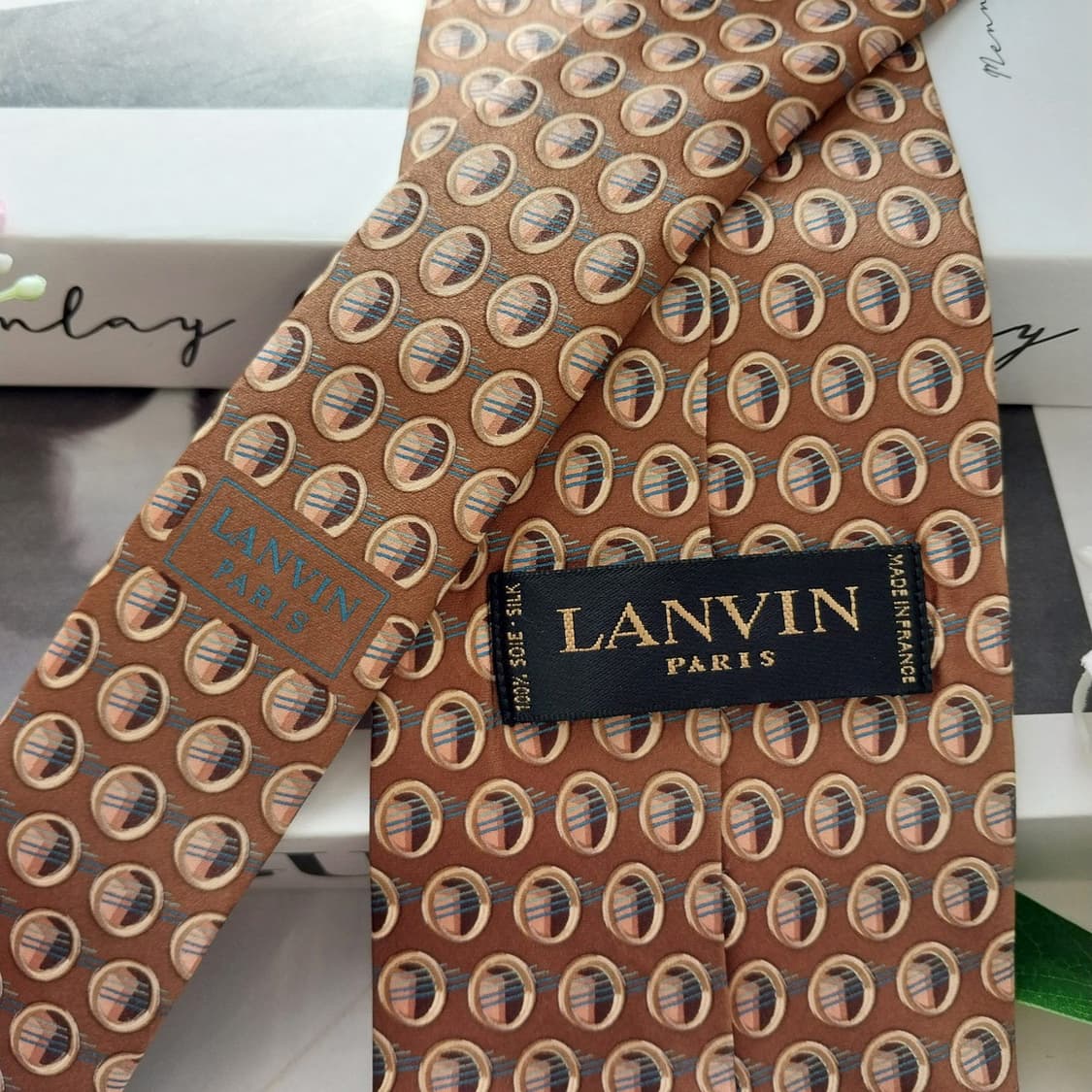 LANVIN 랑방 넥타이 브라운 패턴 9.3cm 새제품 K2140 
 상품이미지5