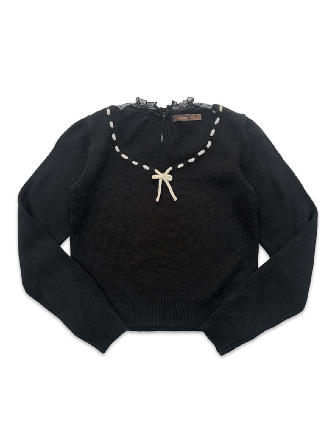 빈티지 블랙 도트 시스루 리본 니트 상품이미지1