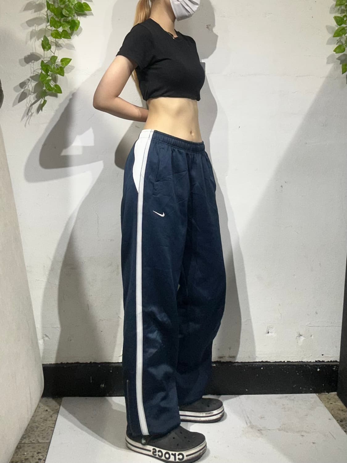 00s 나이키 네이비 화이트 사이드 라인 와이드 팬츠 L 상품이미지1