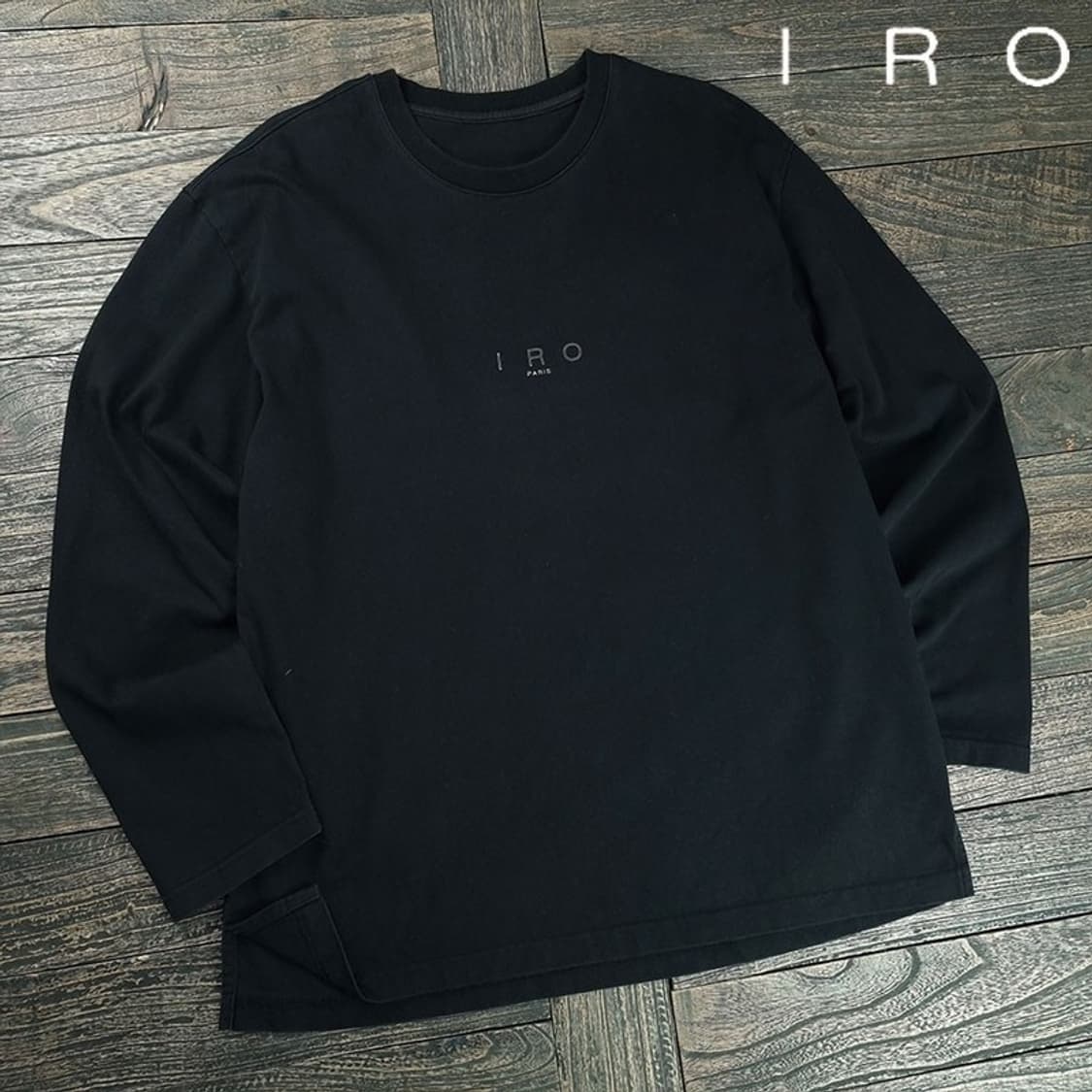 [이로 ]로고 패치 오버사이즈 롱슬리브 긴팔티 블랙 M19110 상품이미지1