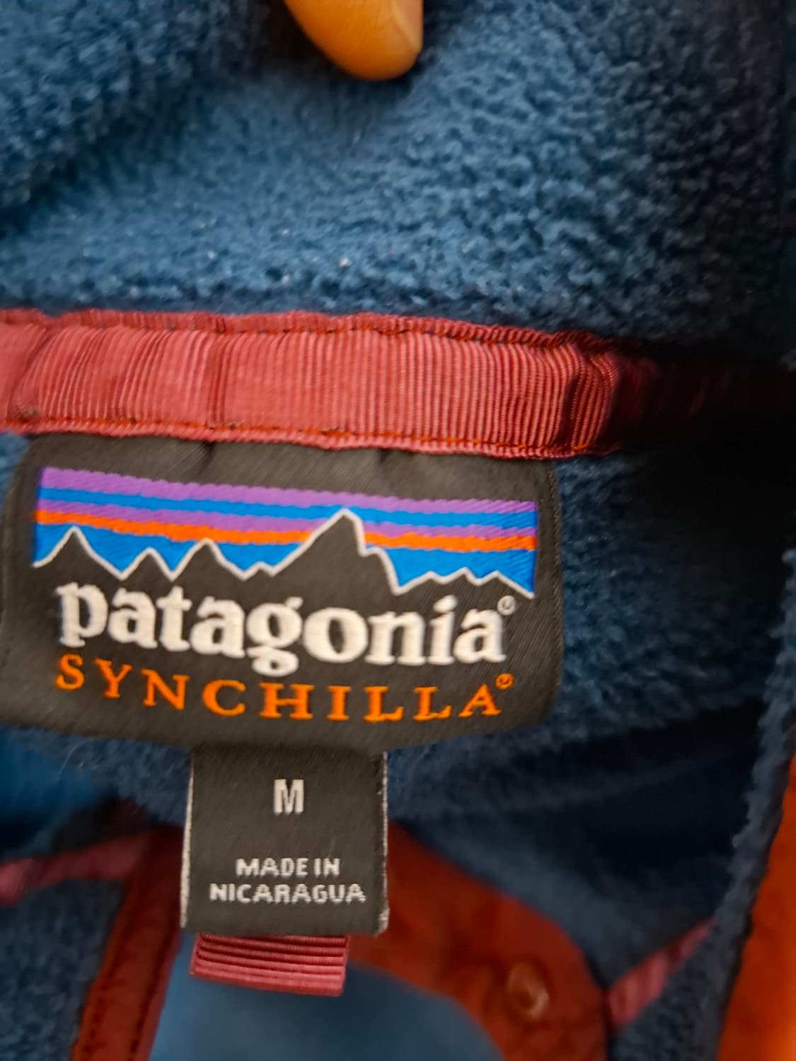 M 파타고니아 신칠라 슬레이트 블루/오렌지 플리스 풀오버 스냅티 상품이미지5