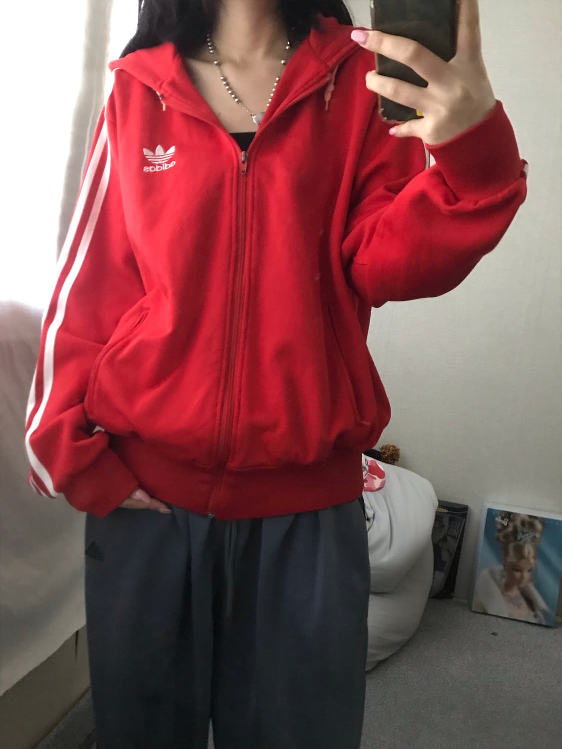 아디다스 레드 오버핏 후드 져지 상품이미지7