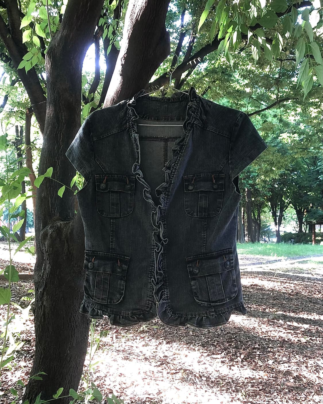 ruffle trim denim short sleeve jacket    상품이미지1