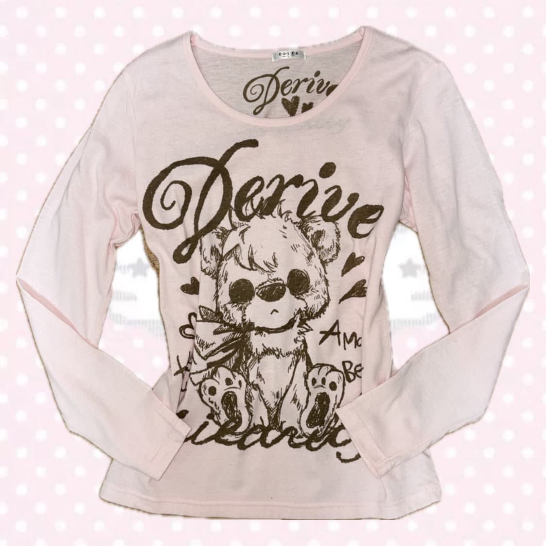 COIZA 콜자 딸기우유맛 핑크 베어 프린팅 긴팔 티셔츠 상의 상품이미지1