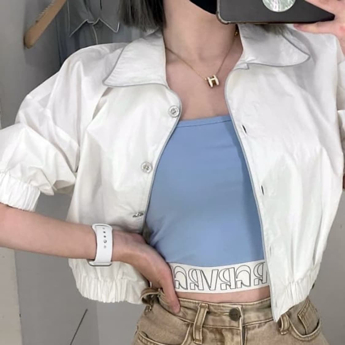GROVE 그로브 스토어 크롭 코팅 스모크 셔츠 로린 블라우스 F 상품이미지4