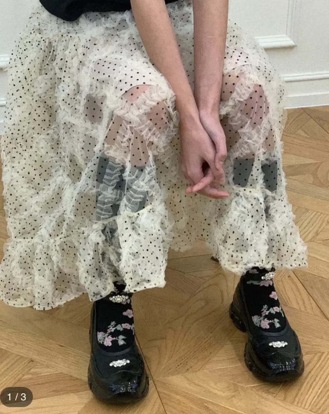 호쿠스포쿠스 Polka dot frill skirt / Champagne 상품이미지2