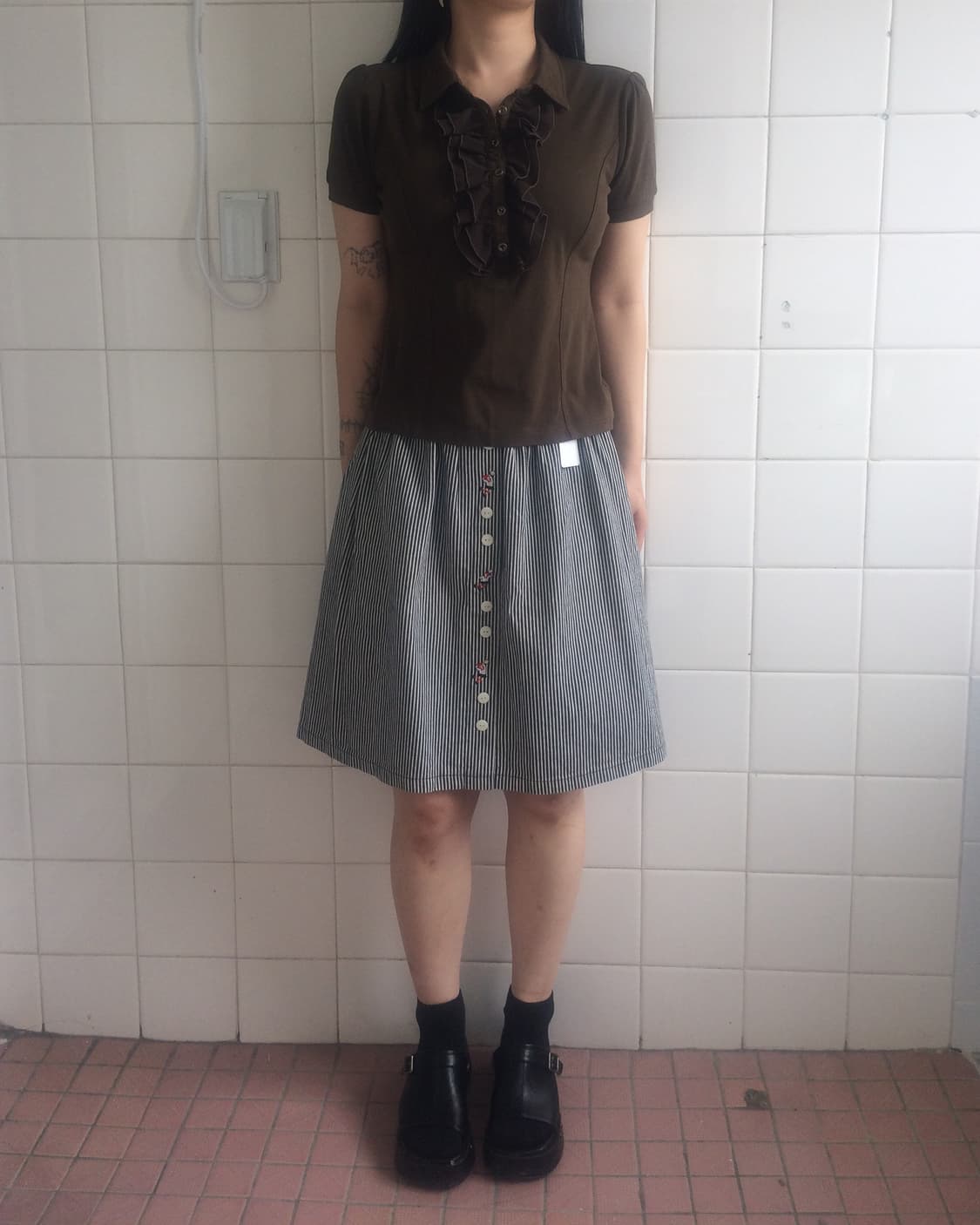 Boy point stripe pattern midi skirt 상품이미지4