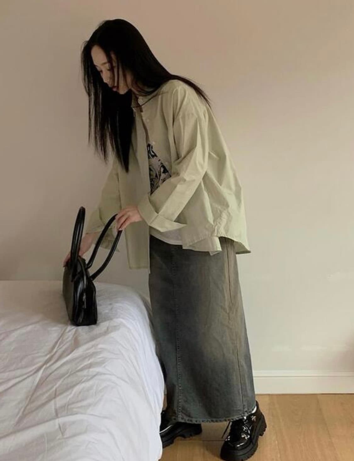 [새상품] 빈블 빈티지 데님 롱스커트 연청 L사이즈 상품이미지2