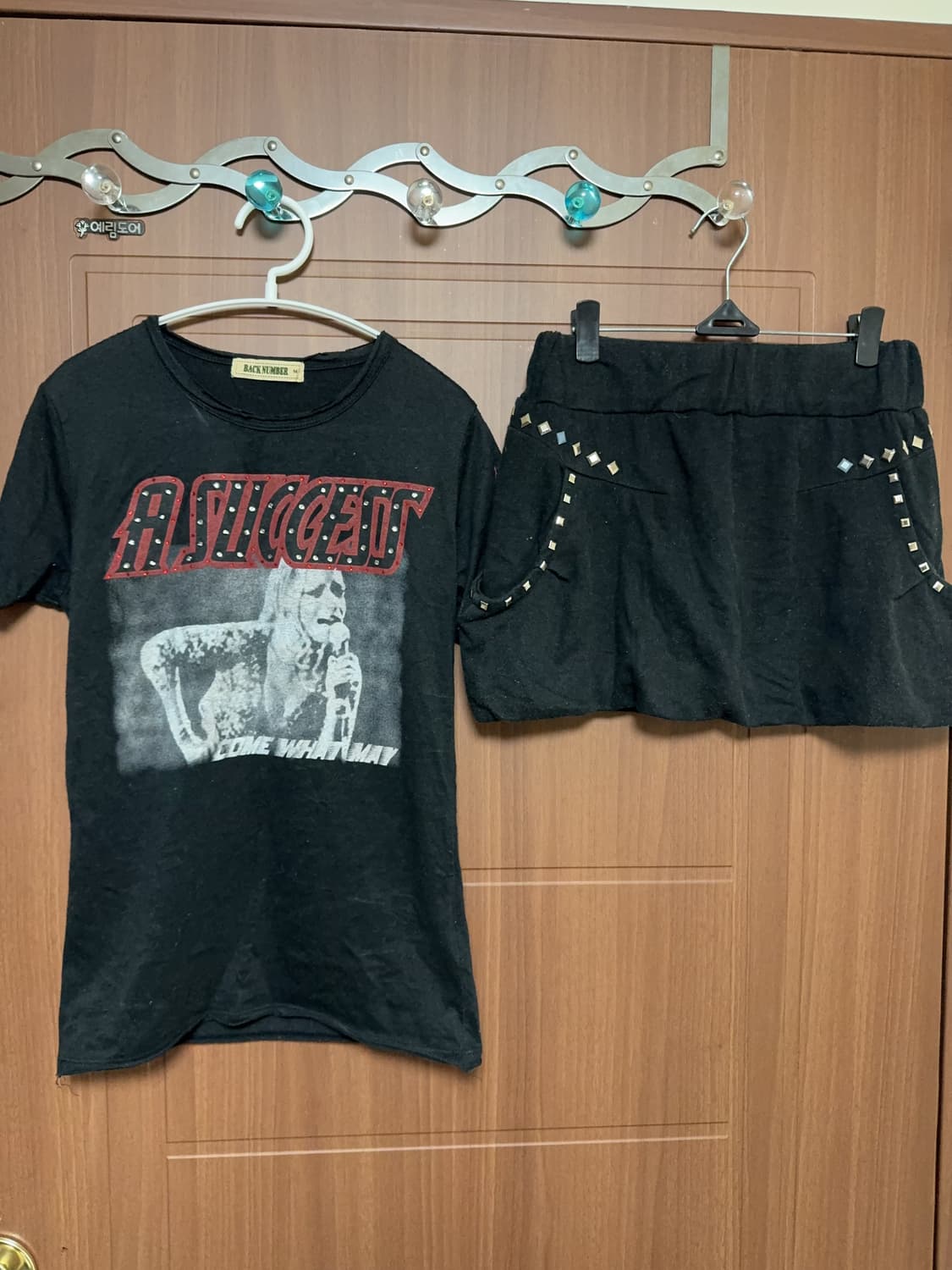 공겜여주 일본 빈티지 y2k 락 펑크 프린팅 티셔츠 벌룬 큐빅 스커트 상품이미지2