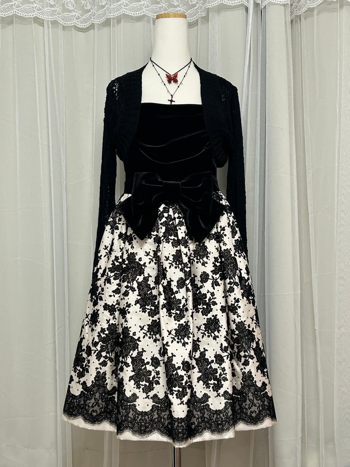 로맨틱고딕 오리엔탈 플로럴 리본아일렛 원피스 고스로리 갸루 상품이미지3