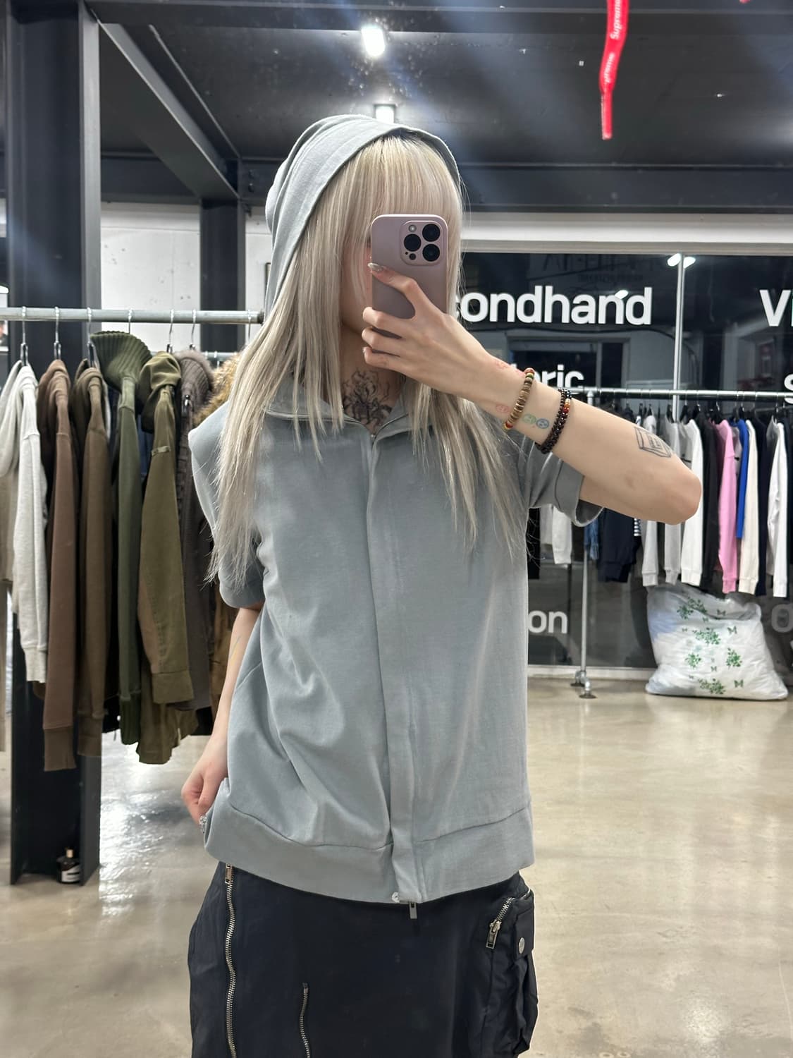 질샌더 인디블루 후드 반팔 집업  상품이미지4