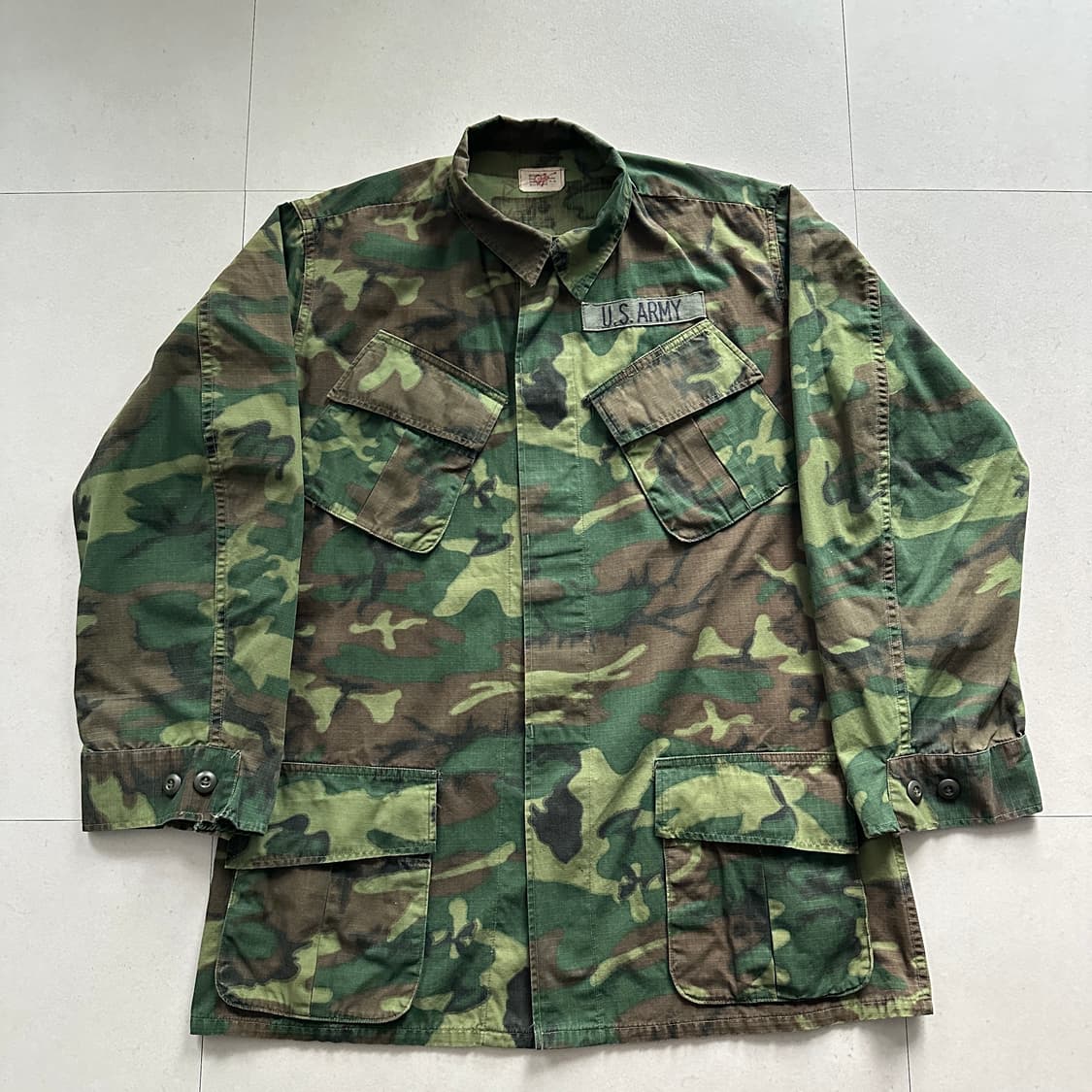60s 미군 오리지널 베트남전 ERDL 패턴 정글 퍼티그 자켓 미디움 롱 상품이미지1