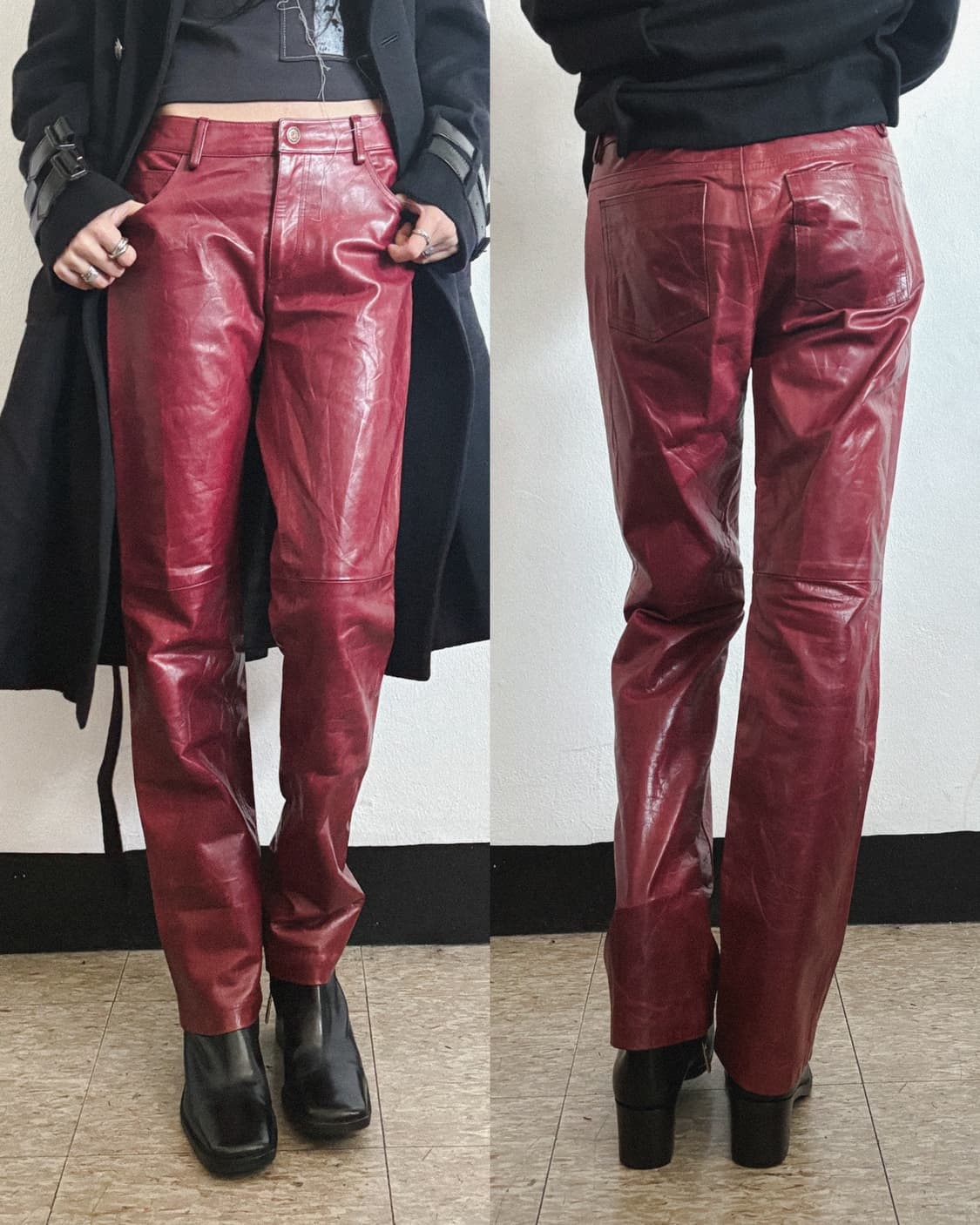 earl jean 세미 플레어 레더팬츠 상품이미지1