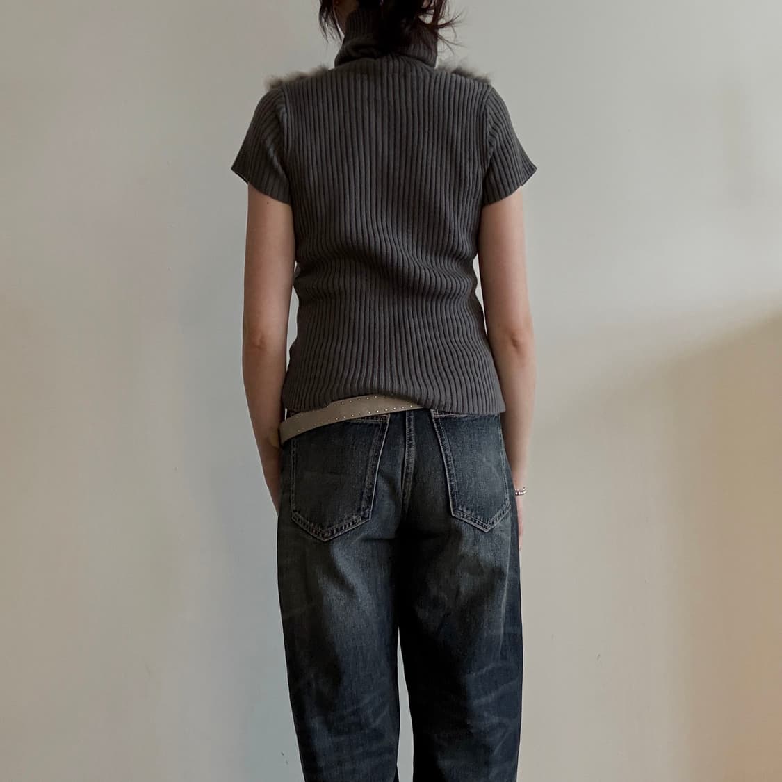 Fur Panel Ribbed Turtleneck Knit 상품이미지3