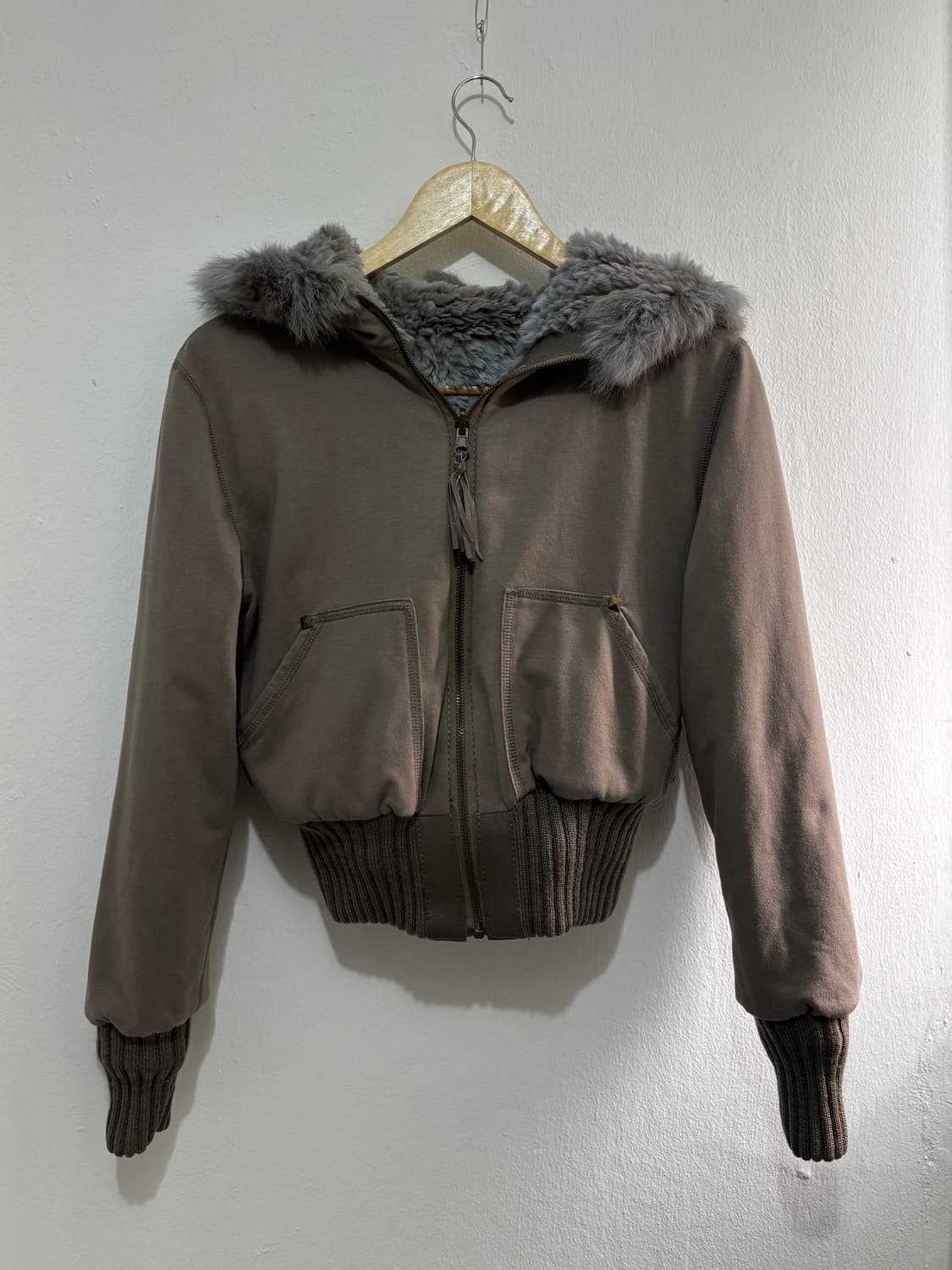 Stefanel Reversible Fur Crop Hood Zip-Up 상품이미지5