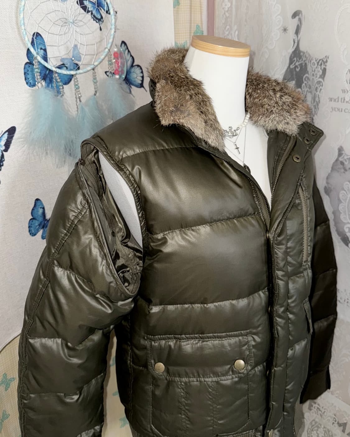 카키 레빗 퍼 다운 패딩 자켓 상품이미지8