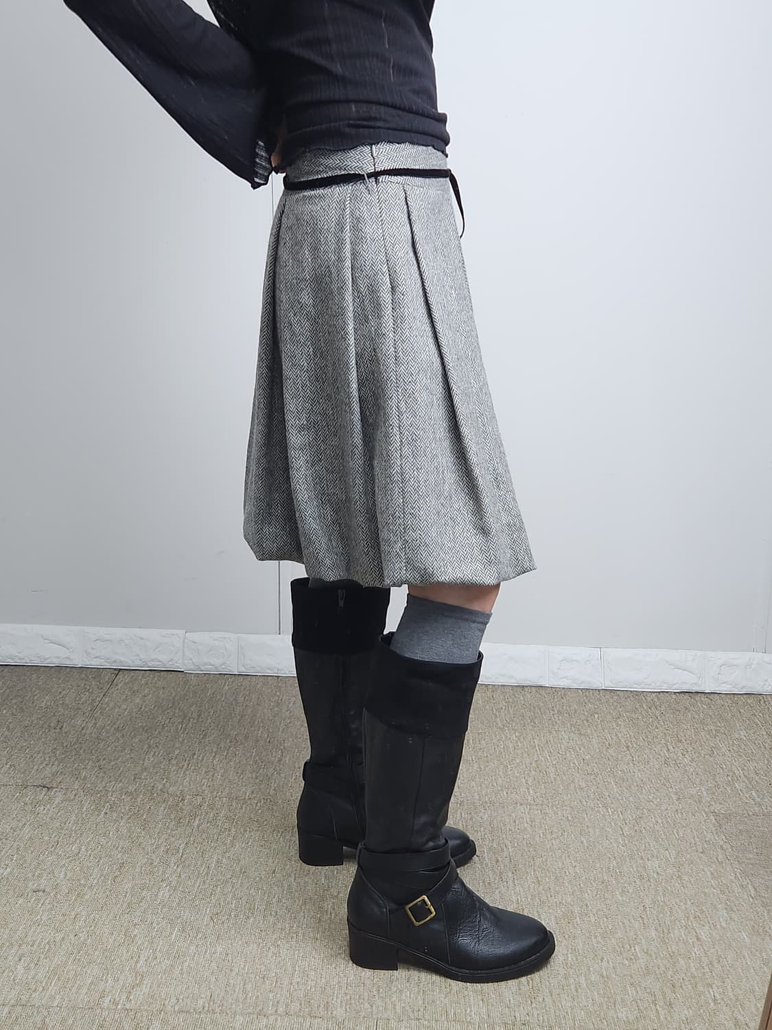 헤링본 볼륨 스커트 상품이미지4