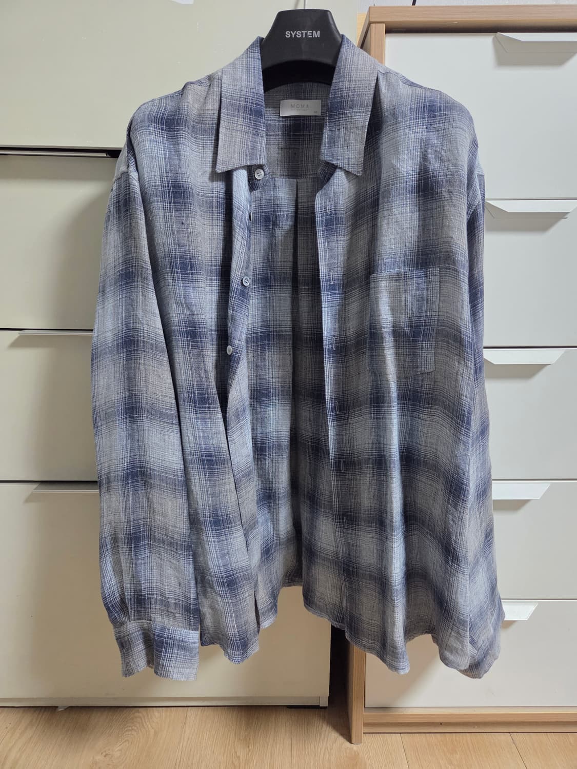 모마디자인 재패니즈 린넨 체크 셔츠 네이비블루 48사이즈 상품이미지1