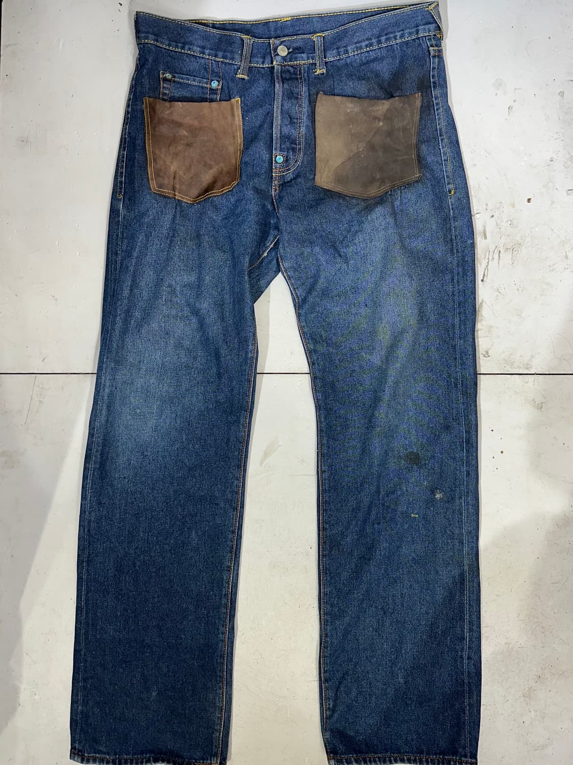 일본 에비수 진청 전후면 주머니 디테일 와이드 데님 청바지  상품이미지4