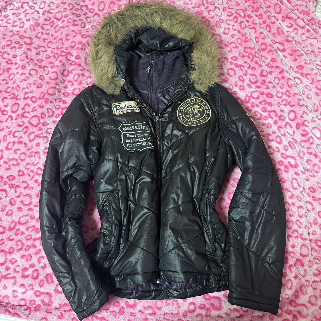 빈티지 갸루 레이어드 패딩 자켓 퍼 패딩 아우터 상품이미지1