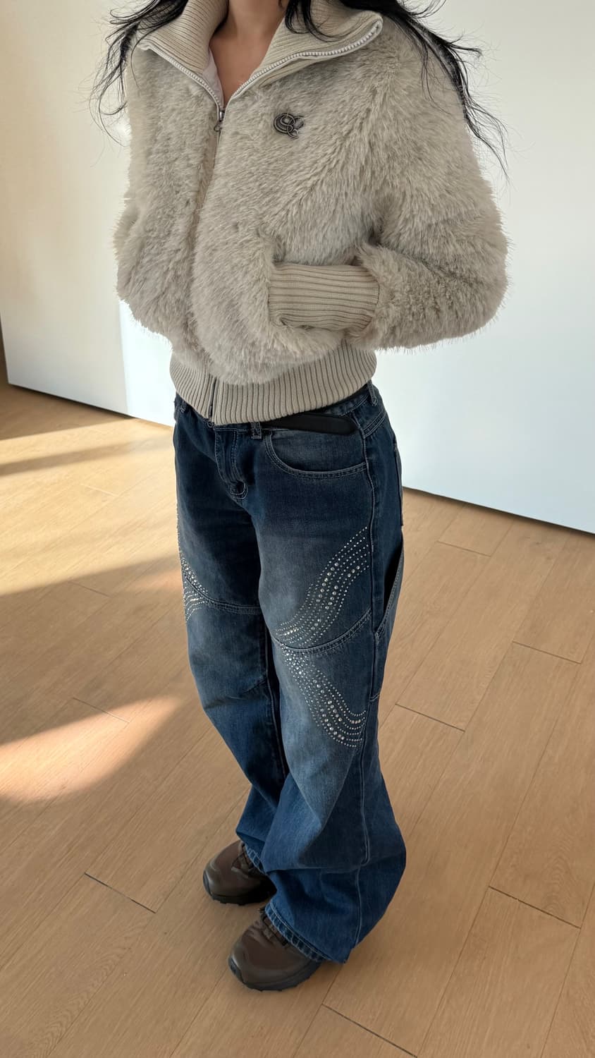 스컬프터 퍼 집업 자켓 아이보리M 상품이미지3