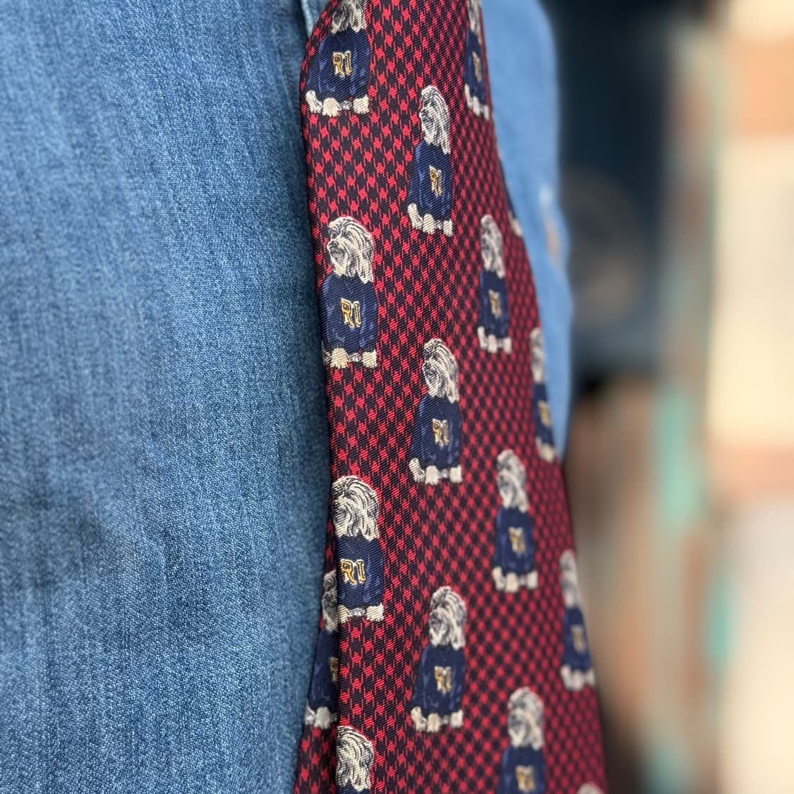 90's 폴로 랄프로렌 도그 패턴 실크 타이 상품이미지7
