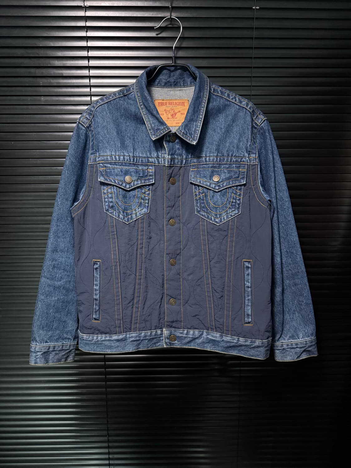 트루릴리젼 누빔 데님 믹스 트러커 청 자켓 네이비 남색 깔깔이 100 L 상품이미지5