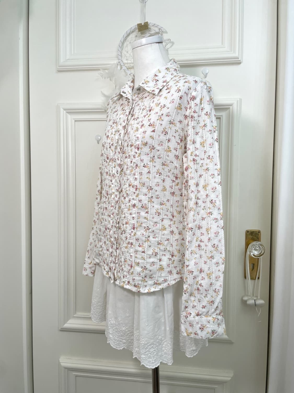 pink flower garden cotton ruffle shirt 상품이미지2