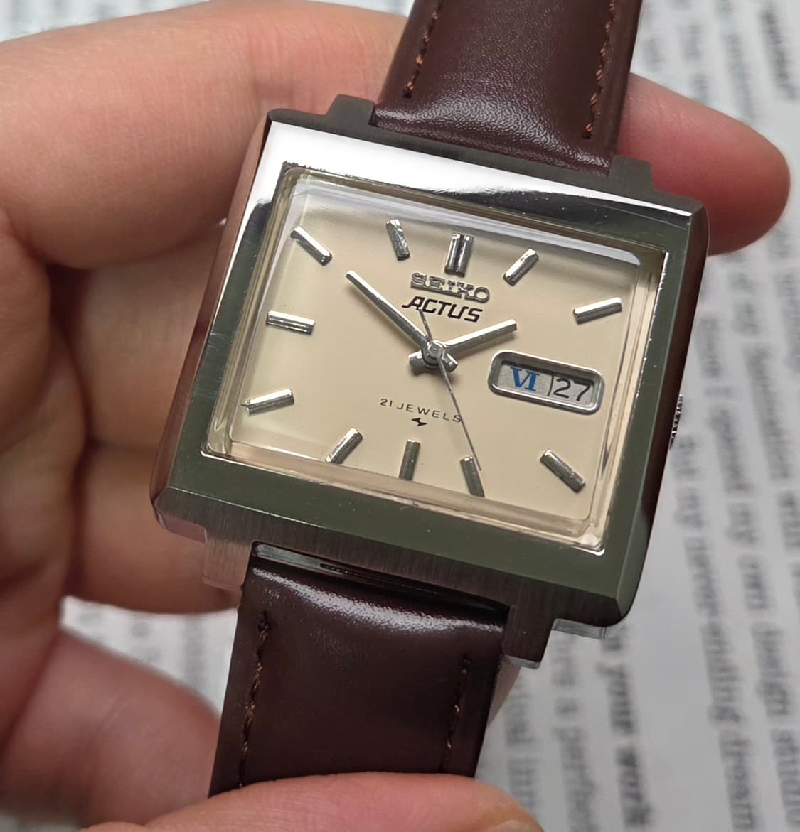 빈티지 세이코 액투스 SS 테레비 샌드베이지 로만 데이데이트 오토매틱 상품이미지4