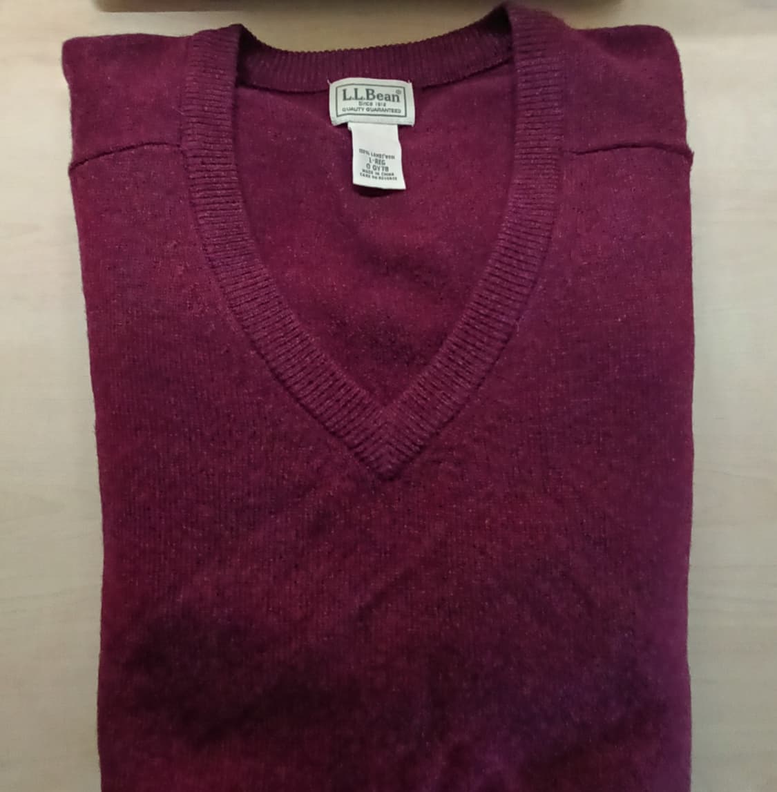 엘엘빈 (LLBean) 버건디 브이넥 니트 (코튼+캐시미어) 상품이미지1