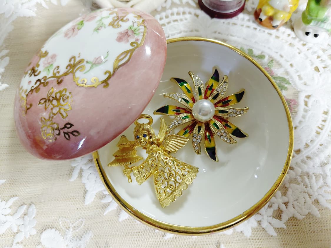 Antique)1900년대초반 앤틱 로즈 패턴 핑크색 포슬린 보석함 상품이미지8