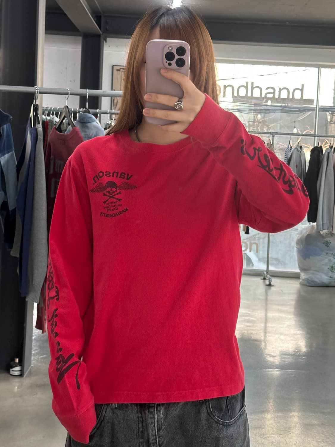 벤슨 스컬윙 레터링 롱슬리브긴팔티 레드 상품이미지3