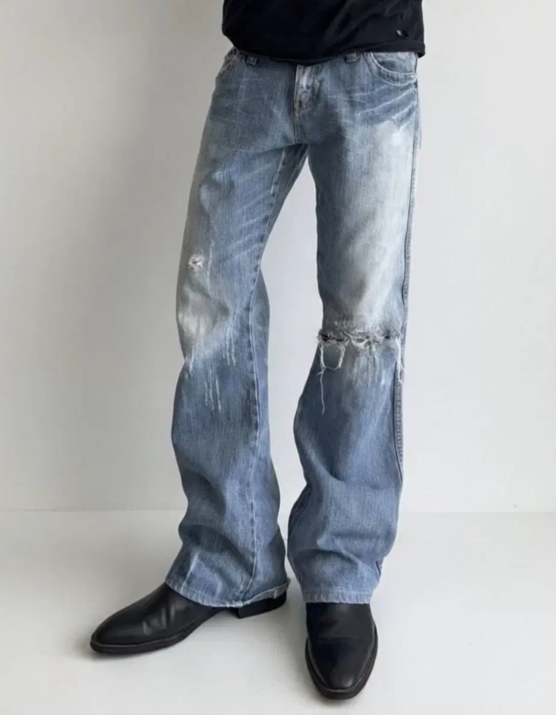 빈티지 ERD Trashed Trim 플레어진 부츠컷 상품이미지1