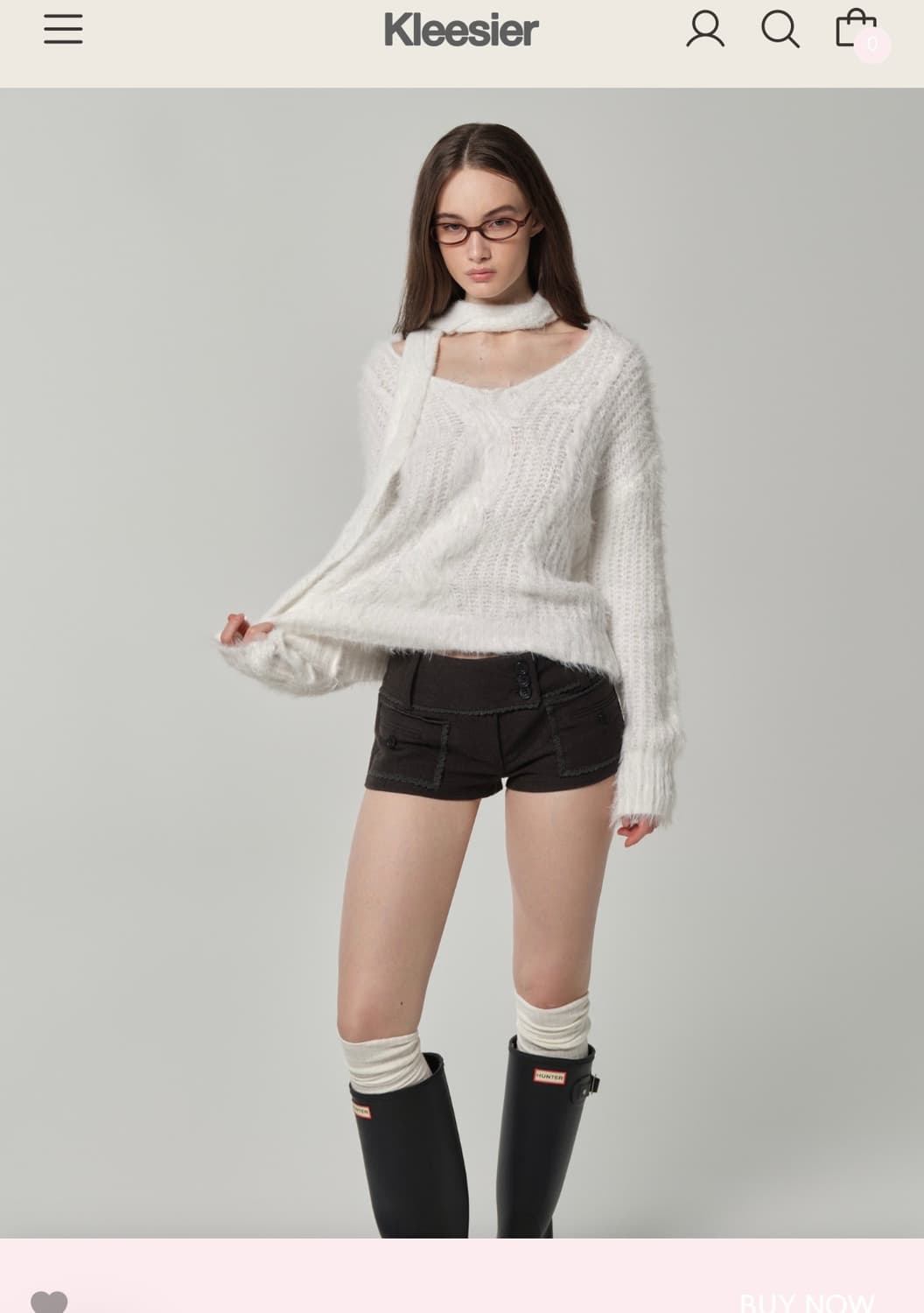 클리시어 Softy cable knit & muffler 머플러 화이트 상품이미지1