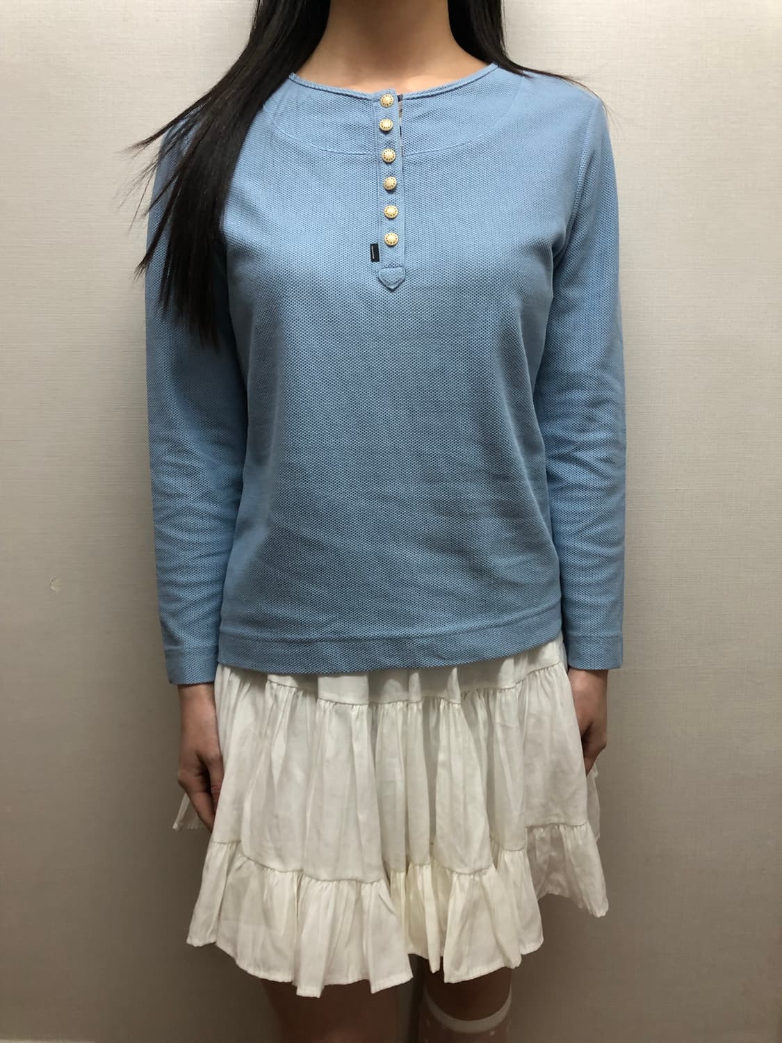 빈티지 파스텔블루 버튼 롱 슬리브 상품이미지3