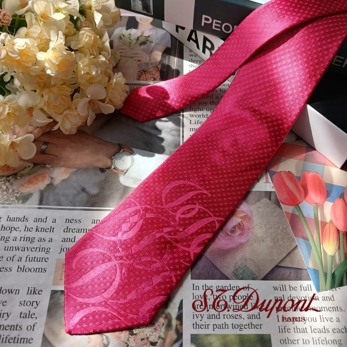 에스.티. 듀퐁 실크 핑크 로고 패턴 넥타이 8.7cm A+등급 E833 상품이미지2