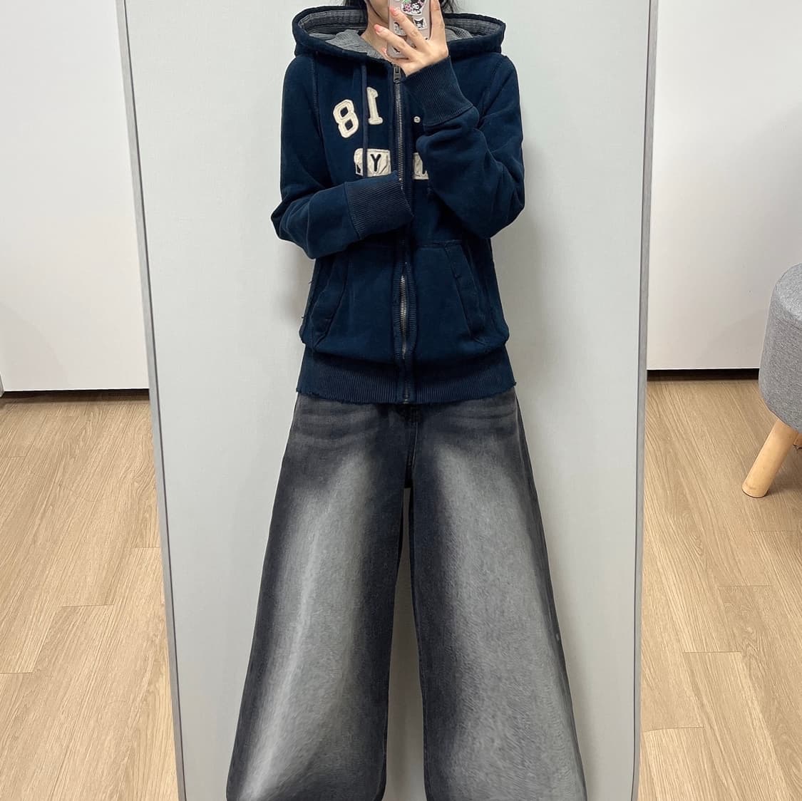 아베크롬비 자수로고 네이비 후드집업 상품이미지1