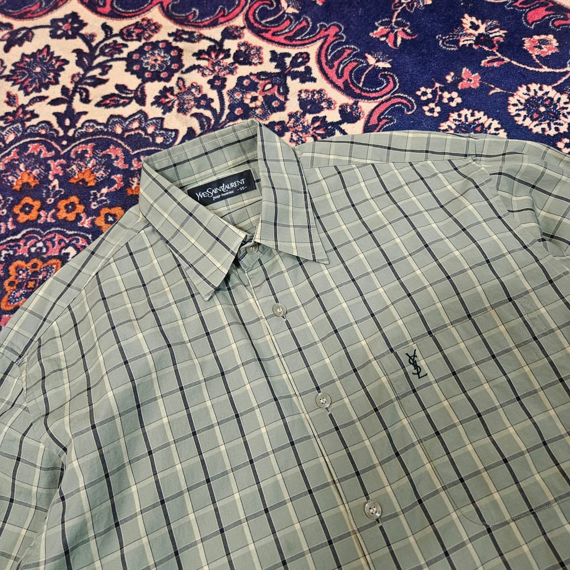입생로랑 00's 카키 체크 YSL 스몰로고 라이센스 셔츠 M 상품이미지1
