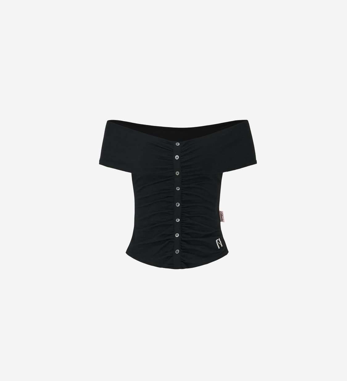 (구해요) 뉴얼린 버튼 셔링 오프숄더 블랙 상품이미지1