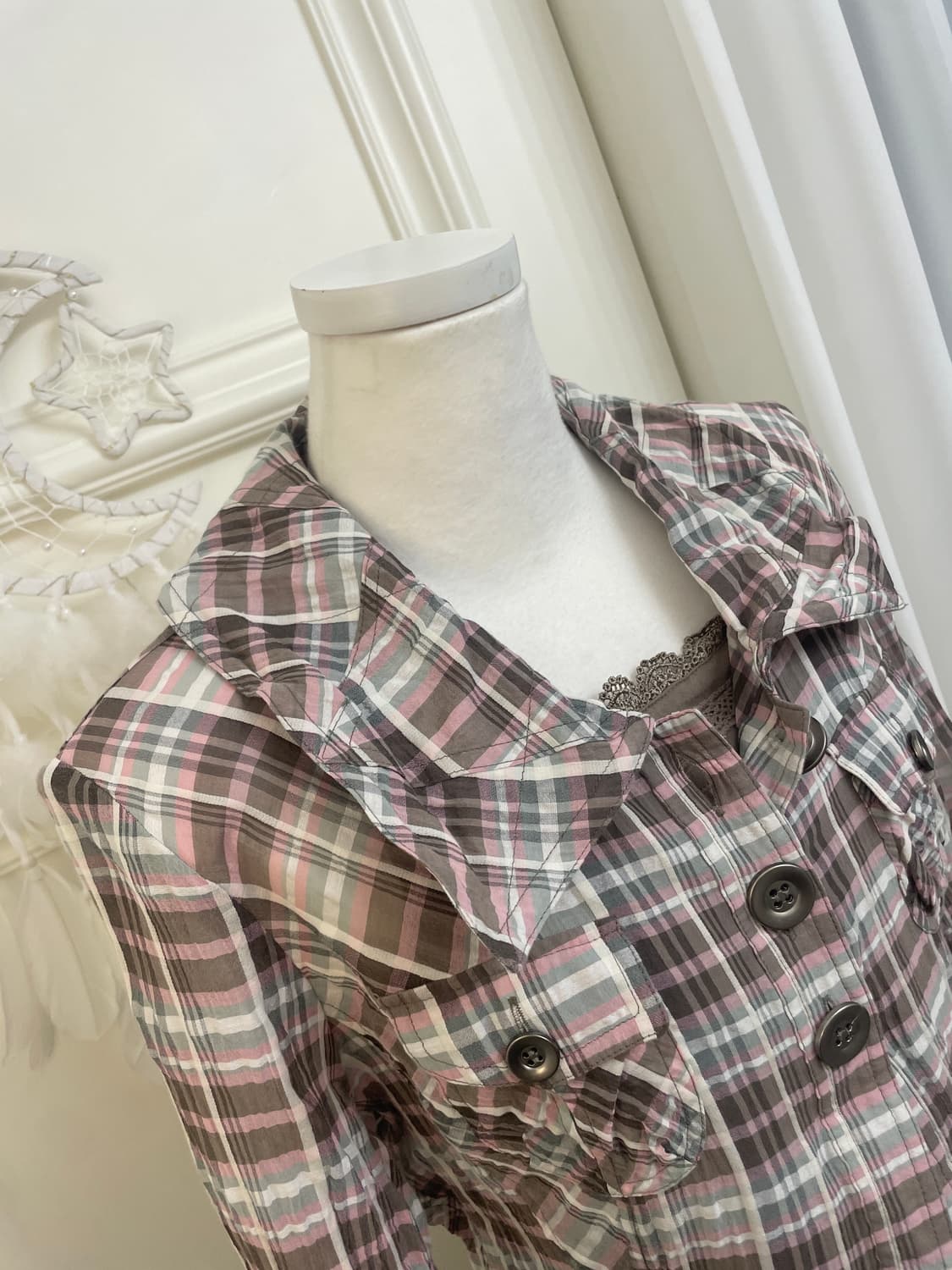 brown pink check cotton jacket&brown lac 상품이미지7