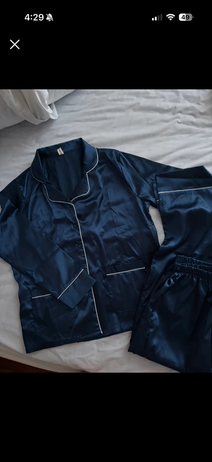 네이비 실크 잠옷 파자마 상품이미지1