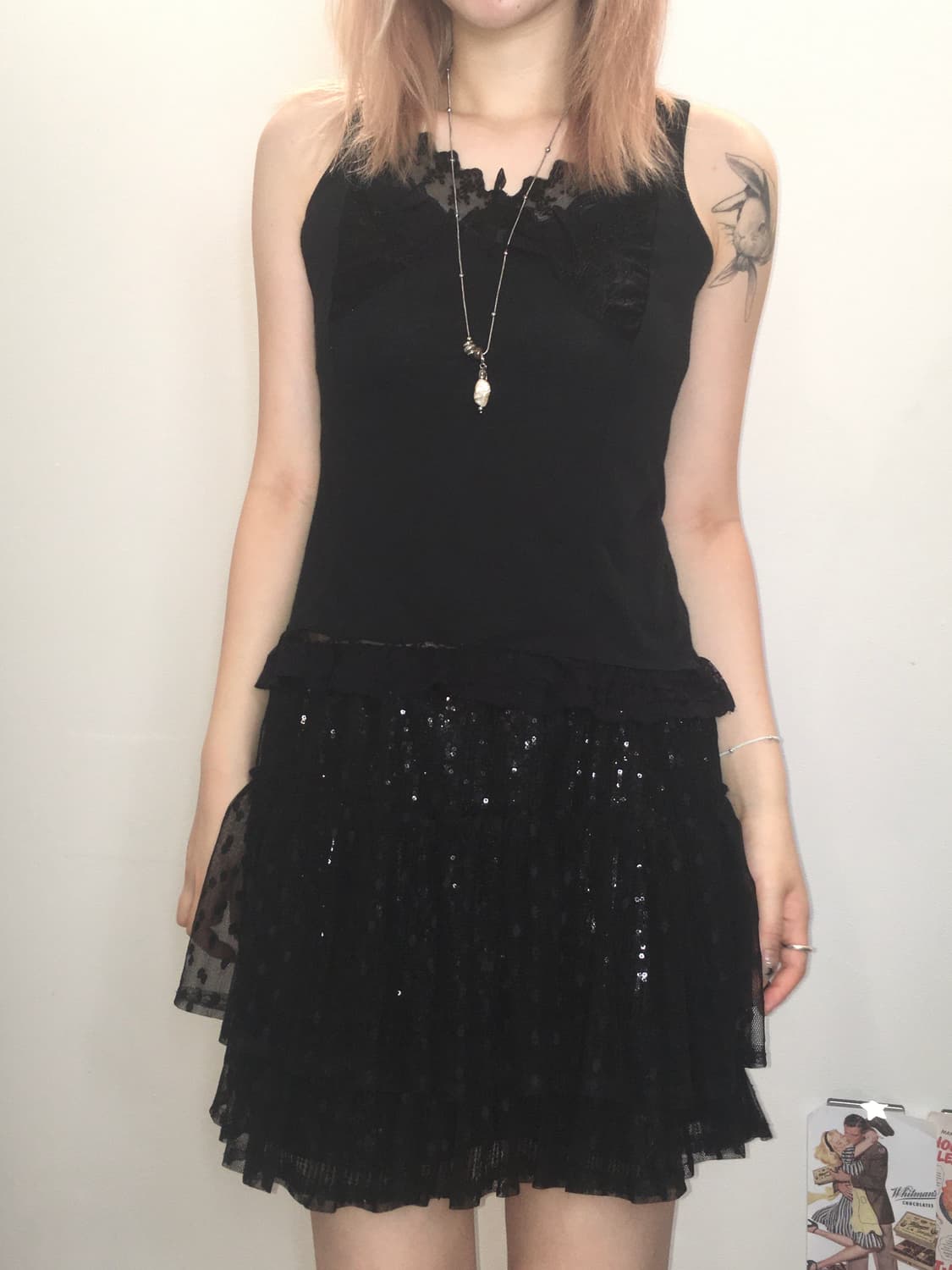 jpn vintage 블랙 리본 레이스 슬리브리스 상품이미지3