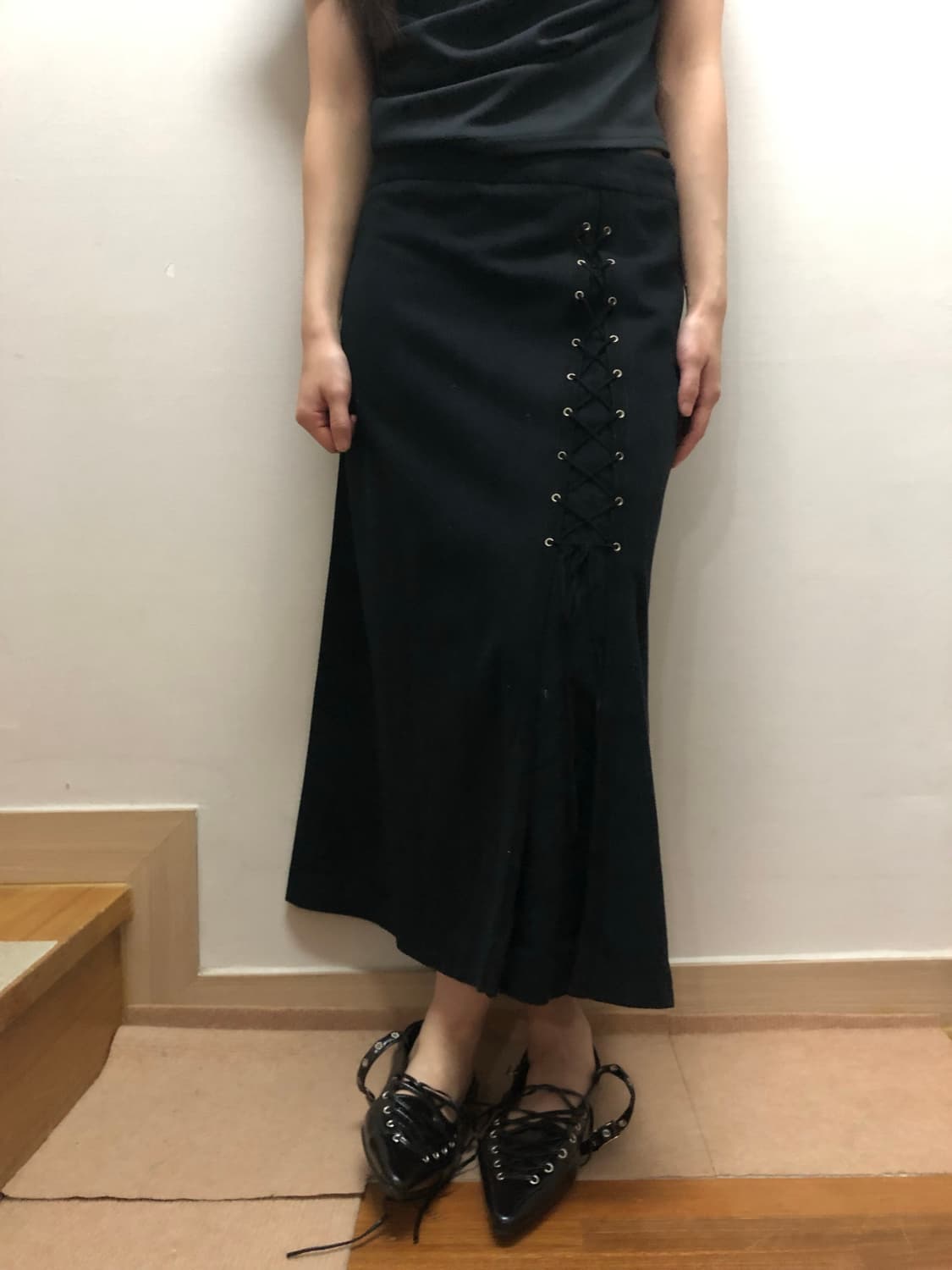 빈티지 블랙 아일렛 울 롱 스커트 상품이미지5