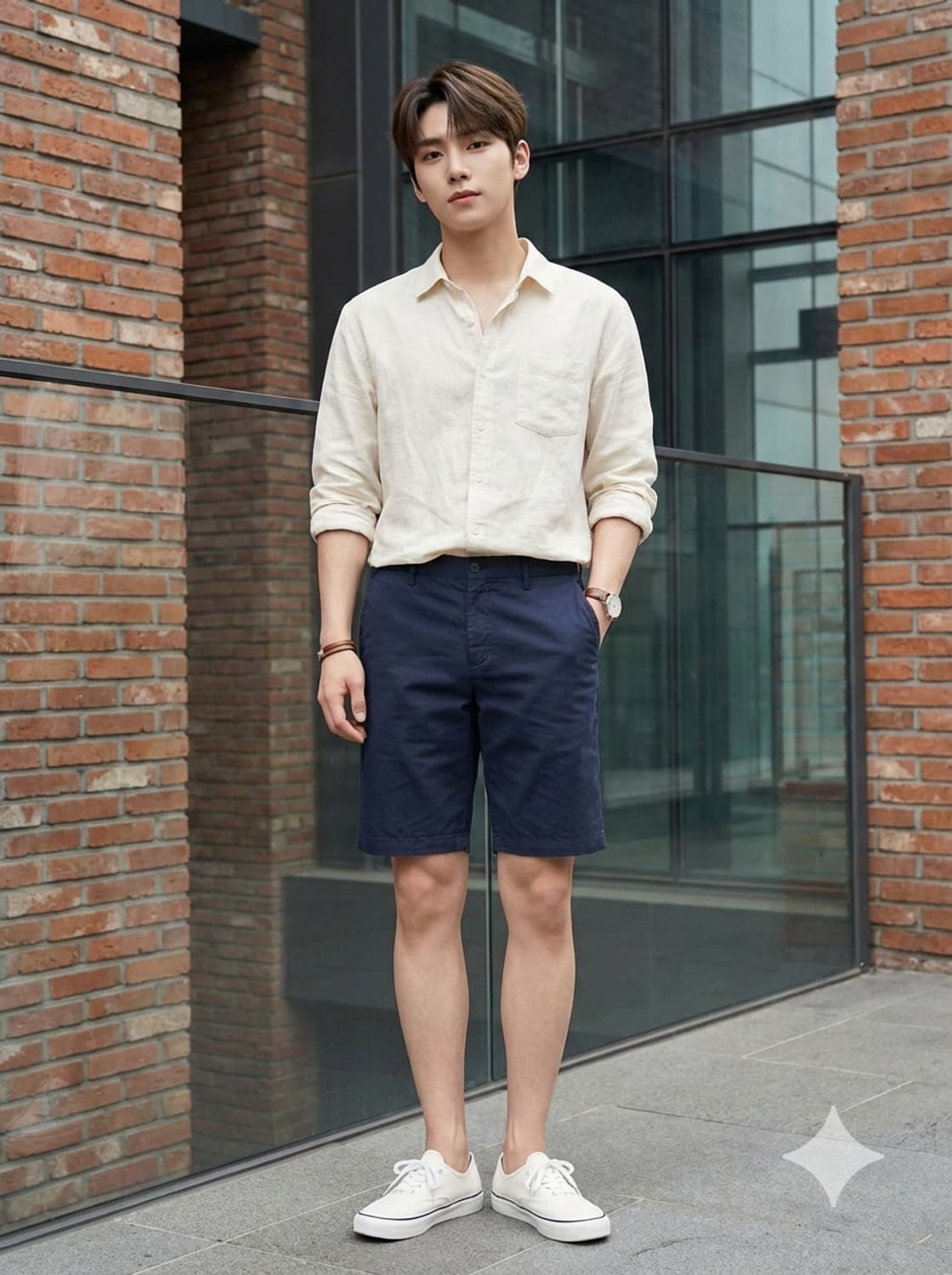 HAZZYS 헤지스 슬림핏 네이비 면 반바지 상품이미지1